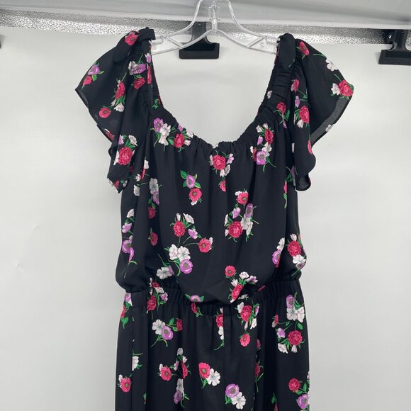 Express Womens Floral Jumpsuit Short Sleeve Black/Multi Size Small - Picture 6 of 8